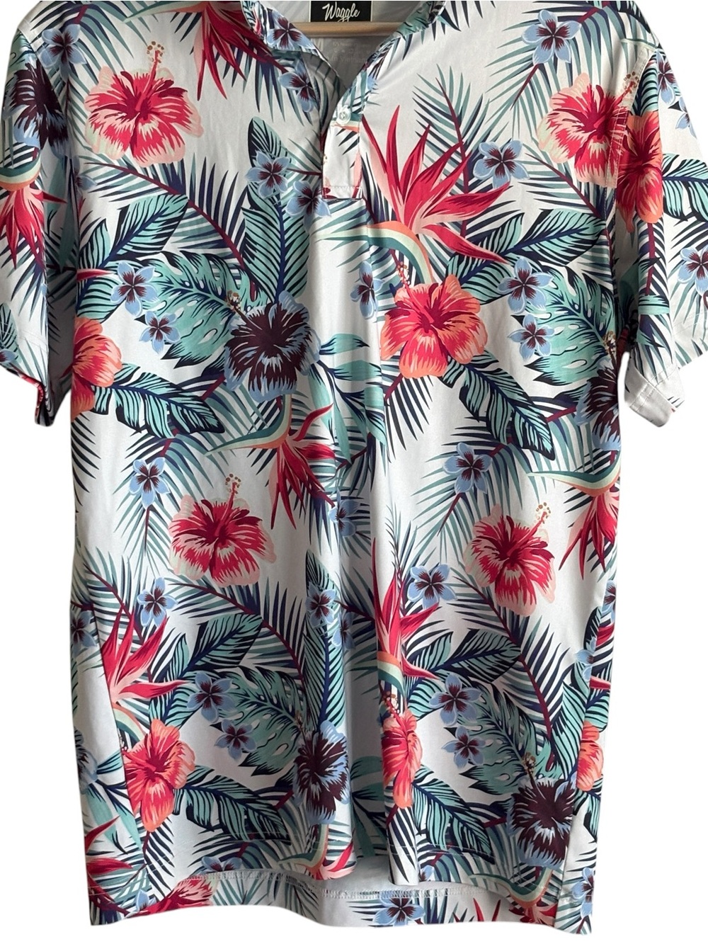 Waggle Mens Polo Shirt Tropical Birdies of Paradise Size Medium Golf - Picture 3 of 5